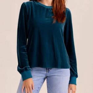 S’EDGE Rich Teal Velvet Blouse